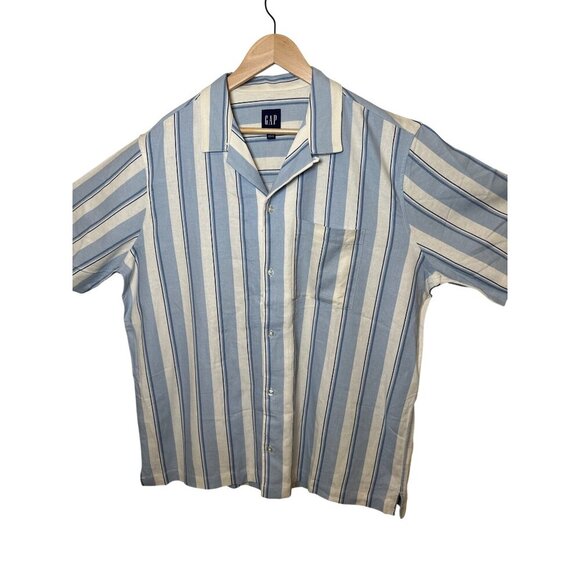 Gap Blue & White Striped Short Sleeve Button-Up Shirt Size XL, NEW - Picture 6 of 10